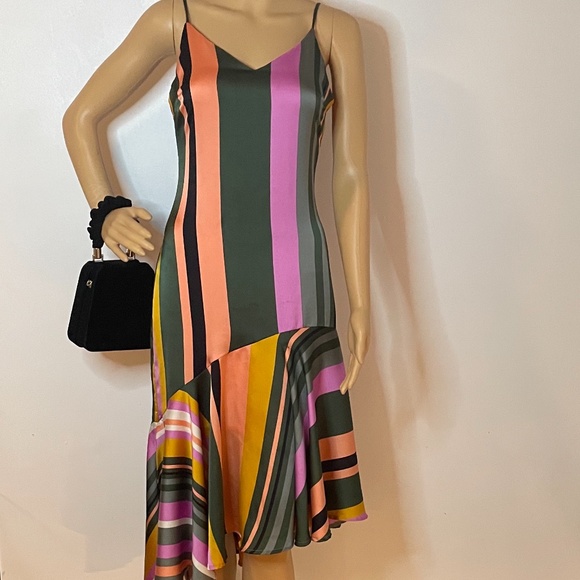 Midi ruffled striped spaghetti strap sheath flare! - Picture 1 of 12